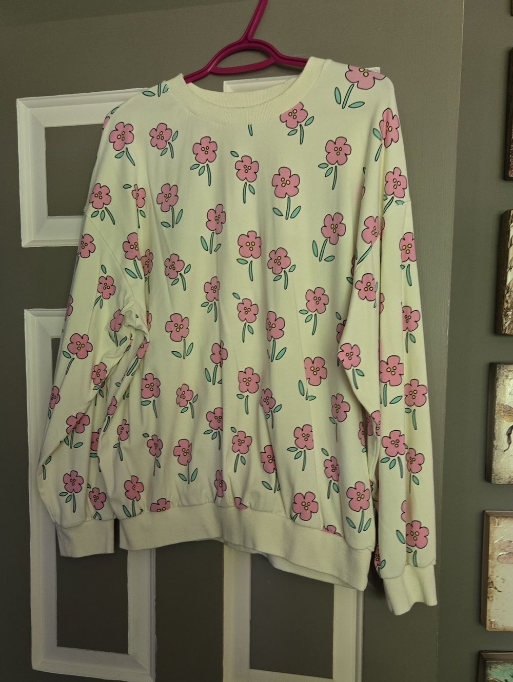 Smash + Tess Cream Sweatshirt with Pink Floral Print
